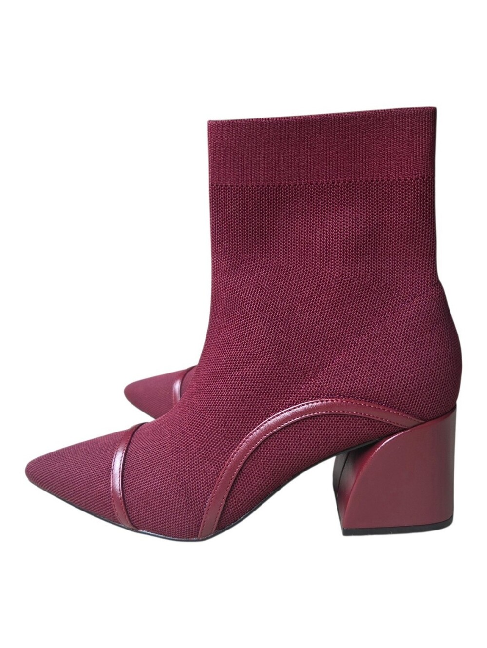 Cosy Island Burgundy Pointed Toe Block Heel Sock Minimalist Boots Booties Size 9